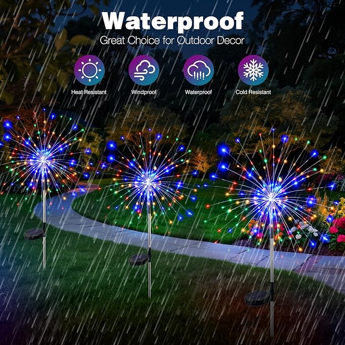 btfarm 6 Pack Solar Garden Lights Outdoor, 8 Modes Firework Lights Solar Powe...