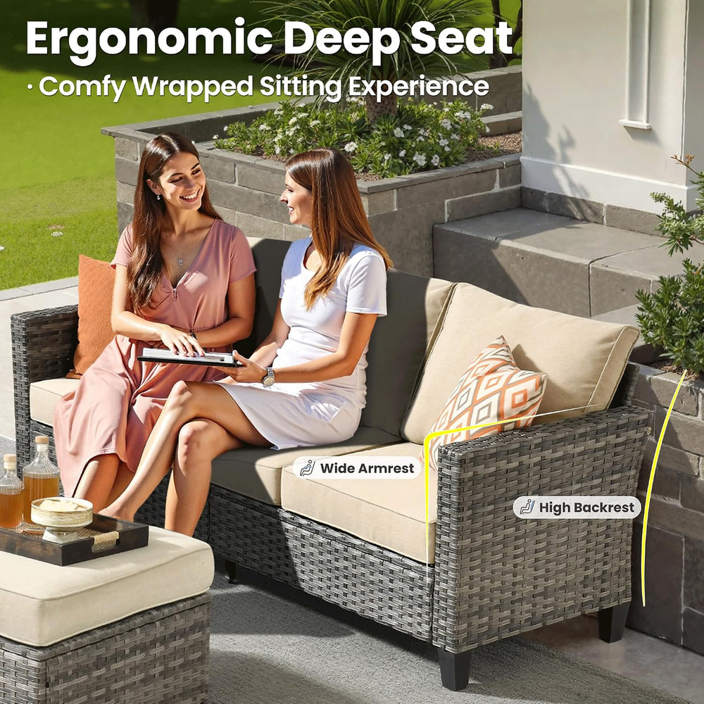 ovios 7 Pieces Patio Furniture Set, Outdoor Wicker Sofa Couch with Swivel Gli...