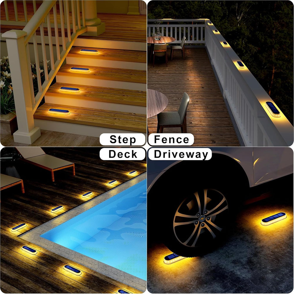 DetarZinLED Solar Step Lights Outdoor IP68 Waterproof 6 Pack Warm White Bar