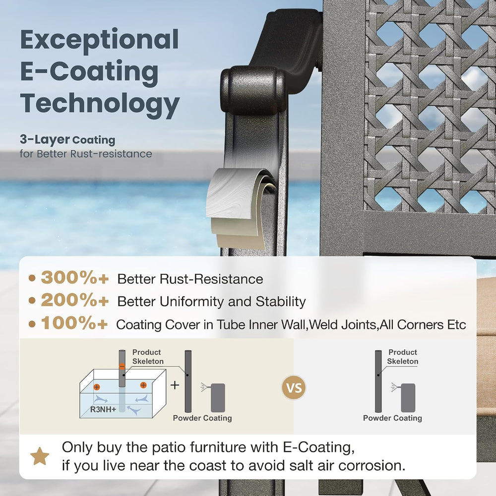 PHI VILLA Outdoor Dining Set for 4, 42" Round Metal Table w/Umbrella Hole