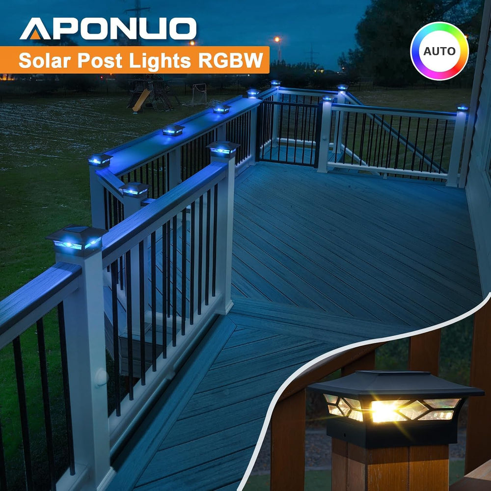 APONUO 6 Pack Solar Post Cap Lights Color Changing for 4x4/5x5/6x6 Posts