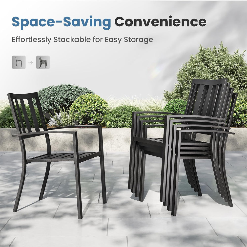 PHI VILLA 7 Pcs Outdoor Dining Set for 6, 60” Rectangular Metal Table
