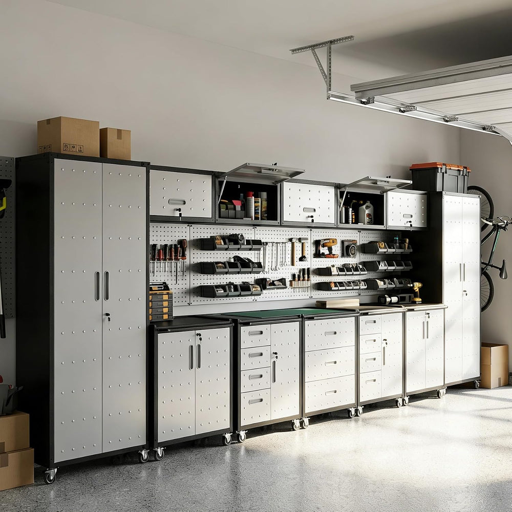 12-Piece Heavy Duty Steel Garage Cabinet System | All-in-One Modular Garage C...