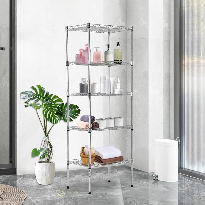 BestOffice | 5-Tier Wire Storage Shelves | 17x12x48 | Chrome | with Adjustabl...