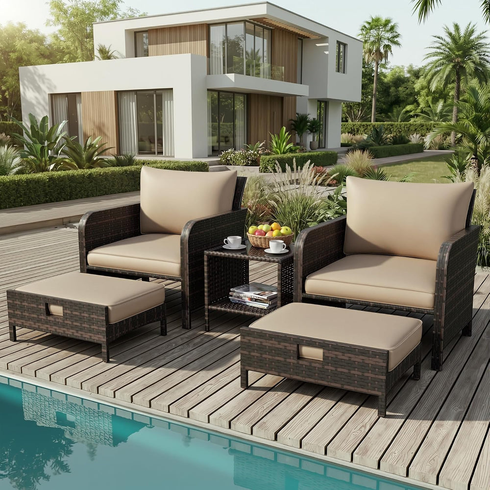 LEVELEVE Patio Conversation Set 5 Piece, Balcony Furniture Outdoor PE Rattan ...