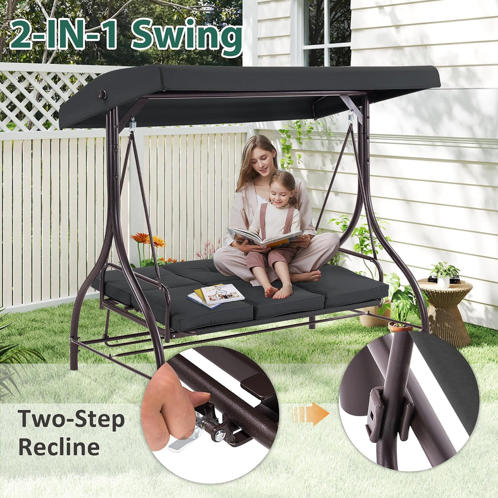 MCombo 3-Seat Outdoor Patio Swing Chair, 2-in-1 Convertible Porch Swing Glide...