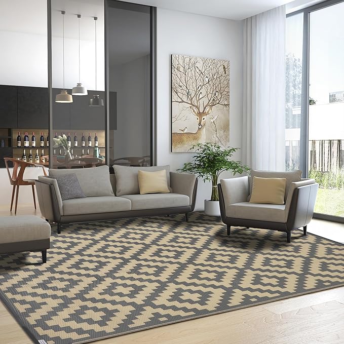 SAND MINE 6 x 9 Ft Reversible Mats, Plastic Straw Rug, Modern Area Rug, Large...