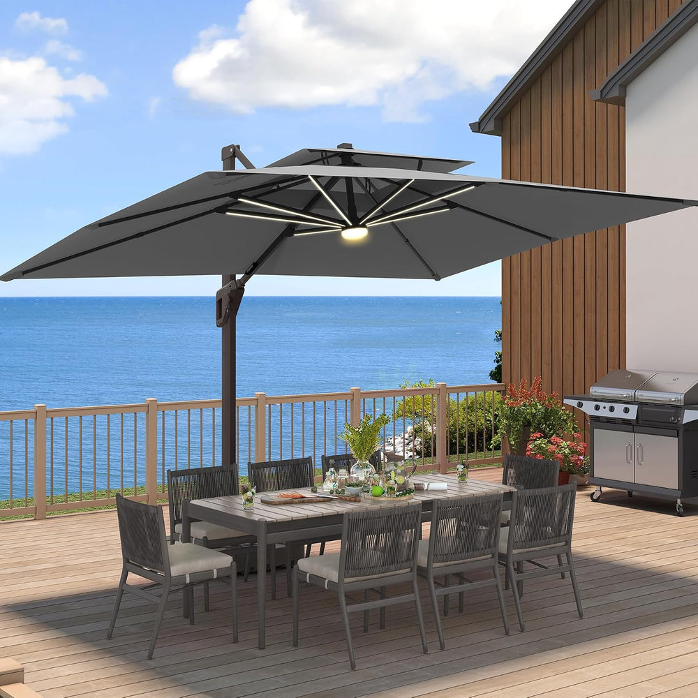 9 X 12 FT Cantilever Patio Umbrella with Led Lights