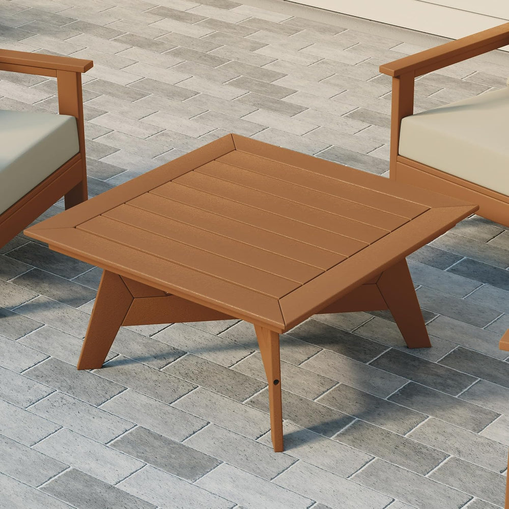 Avalon Modern Low Outdoor Patio Square HDPE Coffee Table, Teak