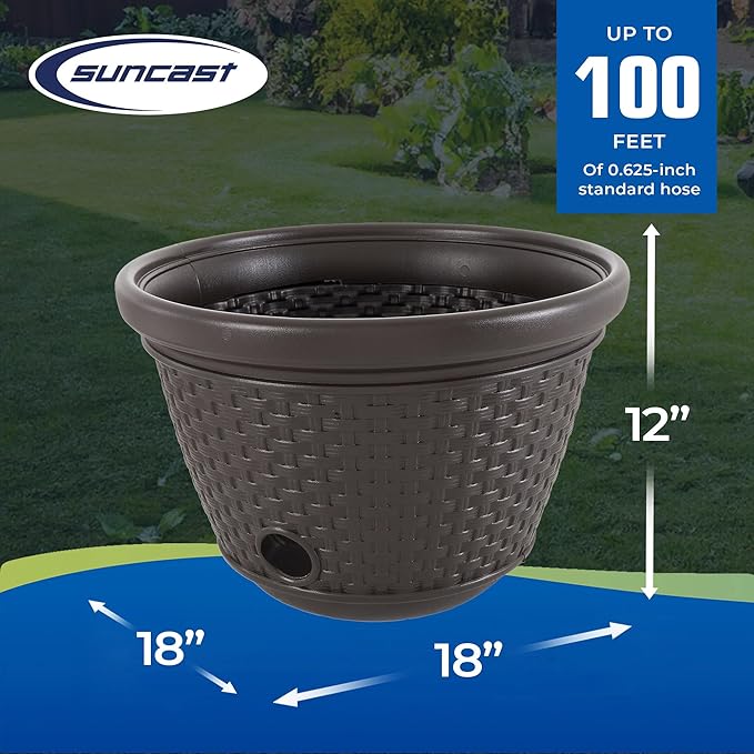 Suncast 2 Pack Decorative Wicker Garden Hose Holder Pot with 4 Drain Holes fo...