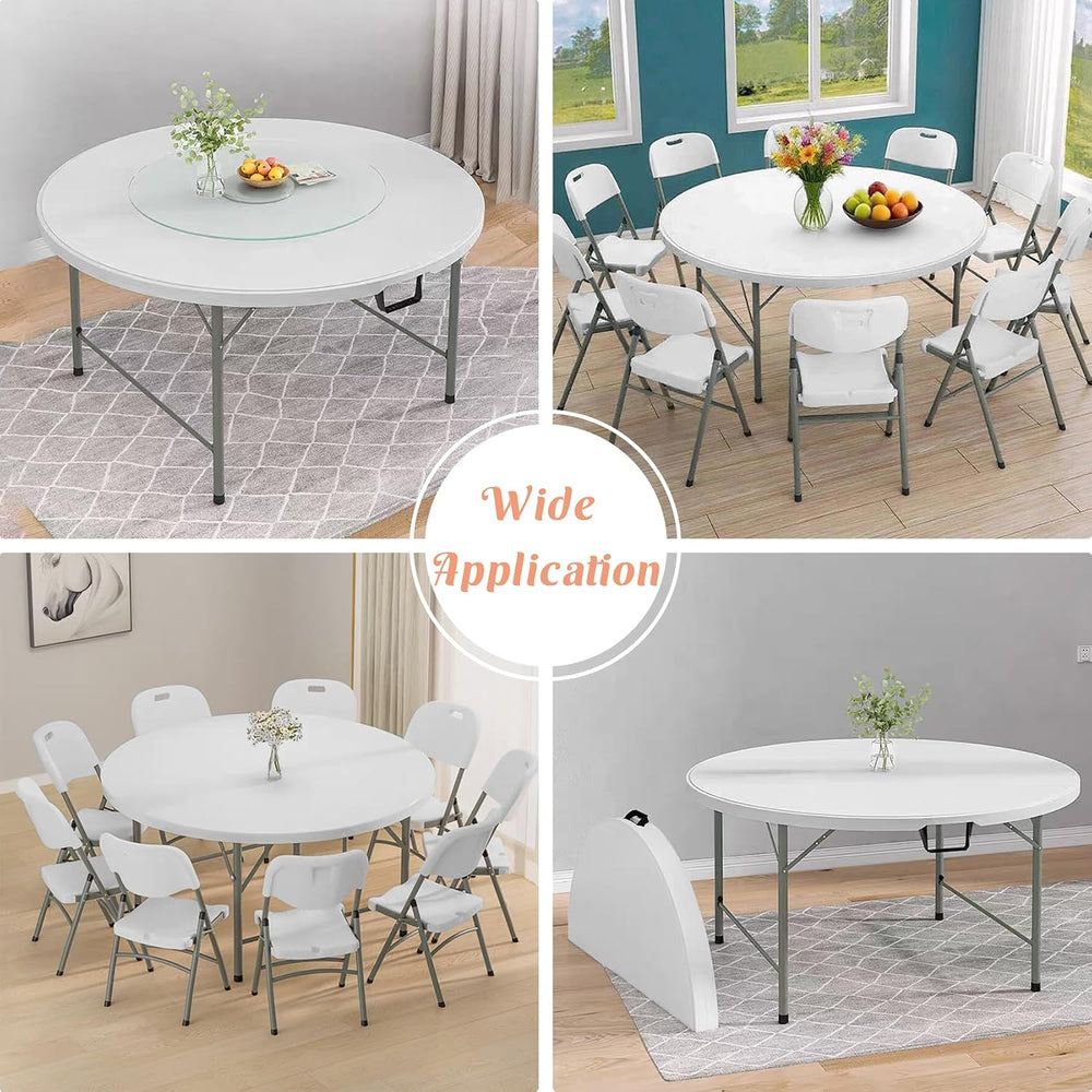 5 FT Round Folding Table | White | Portable Plastic Table