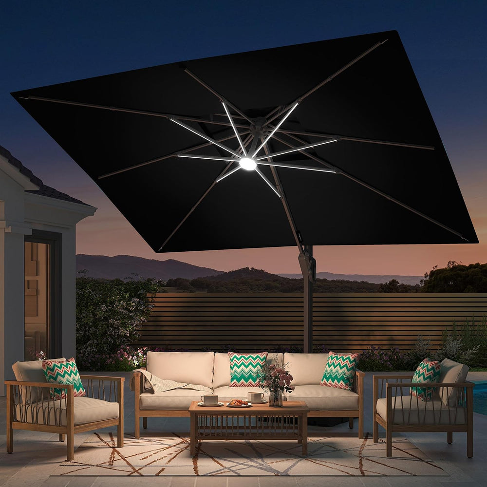 Deconk 10' X 13' Patio Cantilever Outdoor Umbrella with Base and LED ...