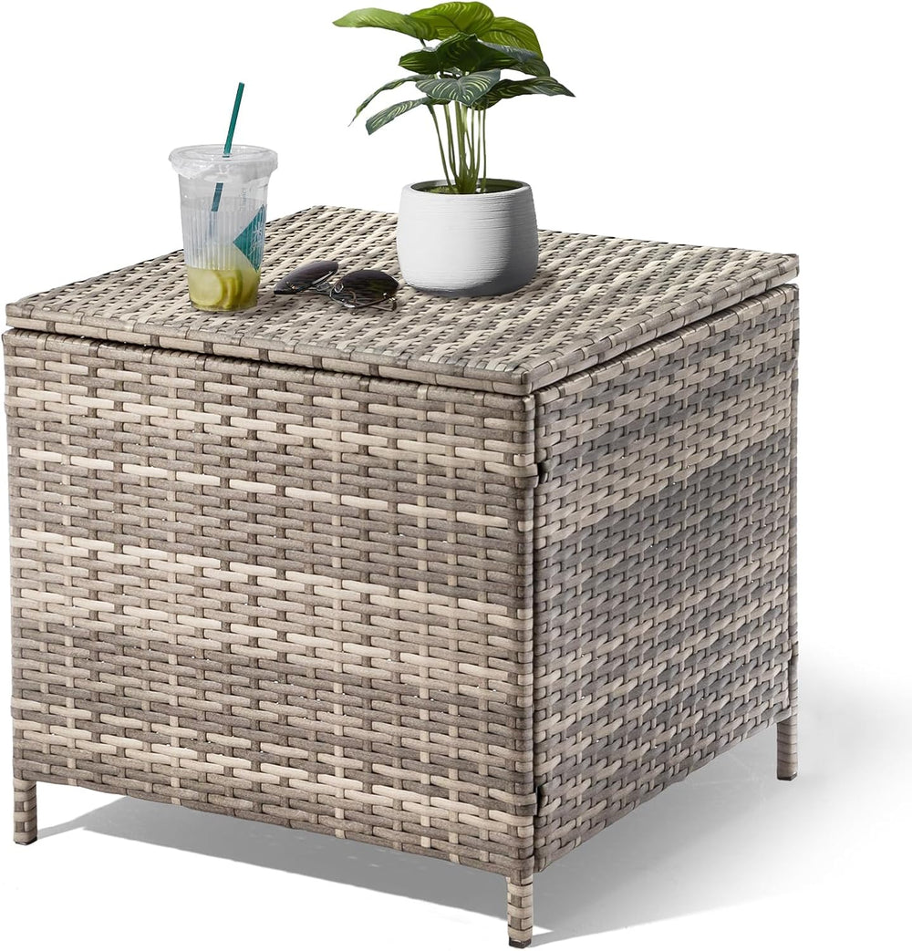 VINGLI Outdoor Side Table with Storage, 27-Gallon Patio Deck Box Outdoor Wick...