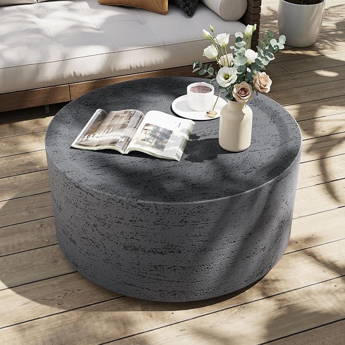 UPHA Outdoor Round Coffee Table, Small Modern Minimalist Accent Tables, Low L...
