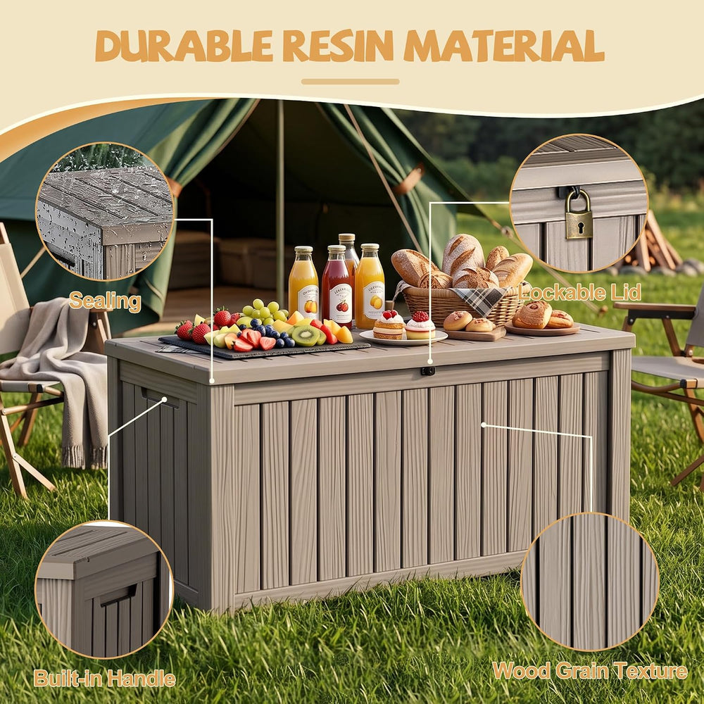 EFU Outdoor Storage Box Waterproof, 270 Gal Gen 2 Resin Deck Box Gas Struts
