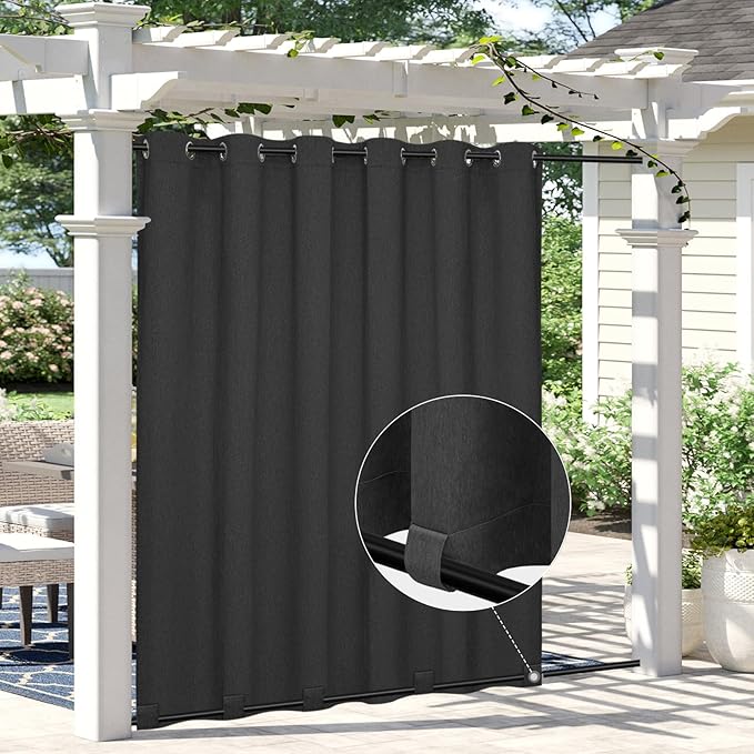 Easy-Going Linen Look Outdoor Curtains Waterproof Windproof Porch Curtains, S...