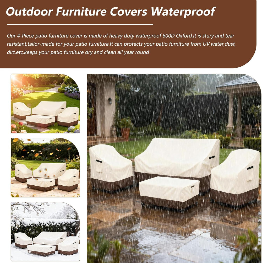 Waterproof Outdoor Patio Furniture Covers 4 Piece Set,XXL-Large,Beige