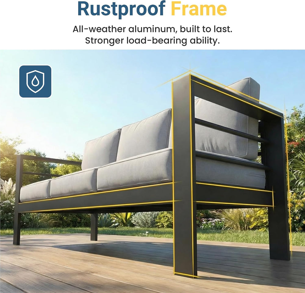 Patio Furniture Set, Aluminum Outside Furniture, Sofa with 10" Back Cushion