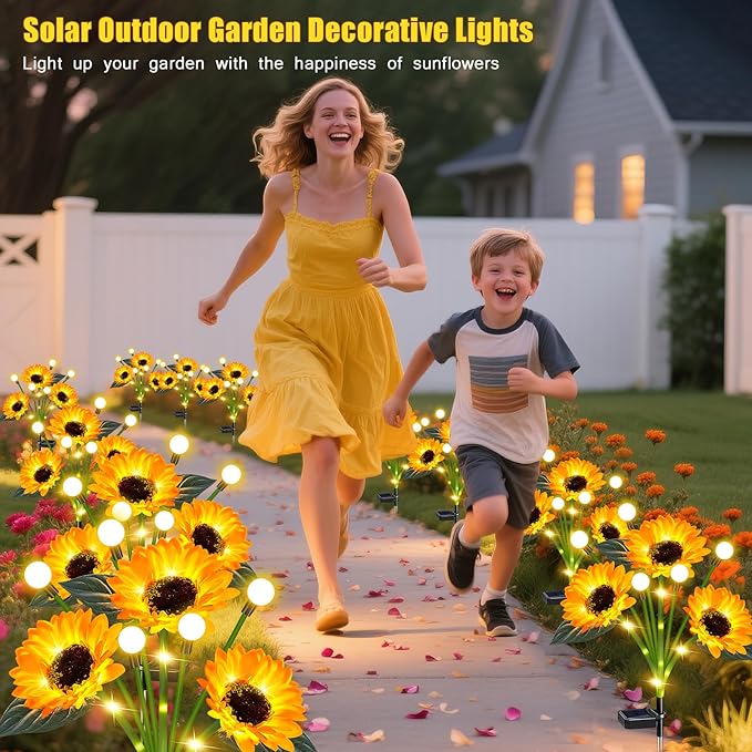 Solar Lights Outdoor Garden Decor,4 Pack Sunflower with Firefly Lights,Solar ...