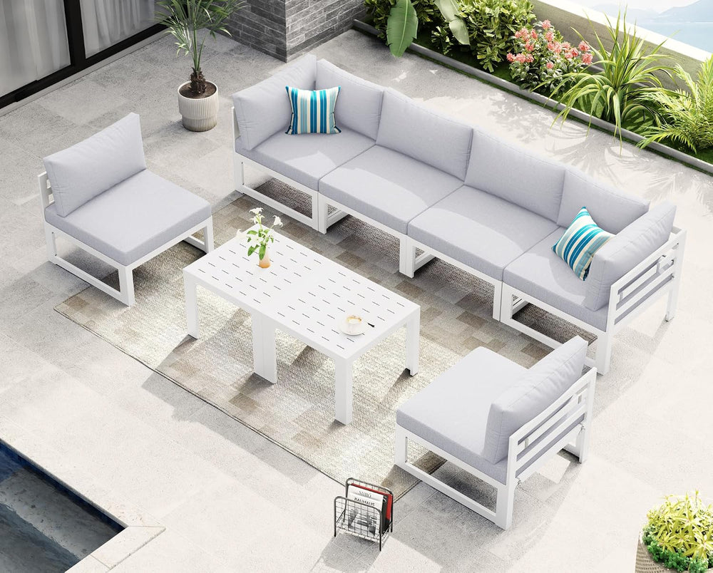 NICESOUL 8 Piece Luxury Aluminum Outdoor Sectional Sofa with Side Table, Larg...