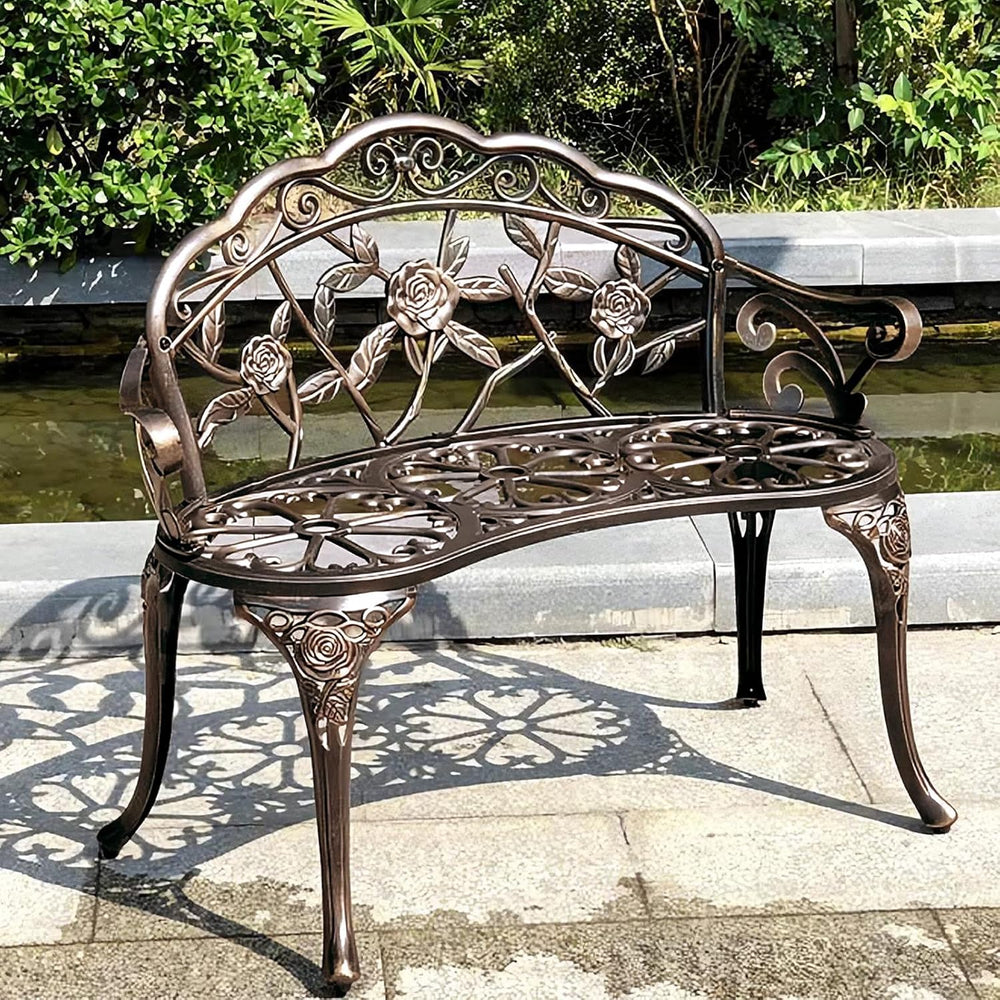 JOYBASE Outdoor Patio Bench - Cast Iron & Aluminum Garden Bench (Bronze)