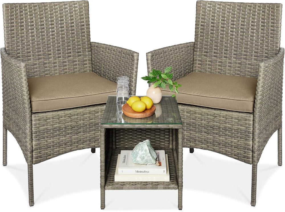 Best Choice Products 3-Piece Outdoor Wicker Conversation Bistro Set, Space Sa...