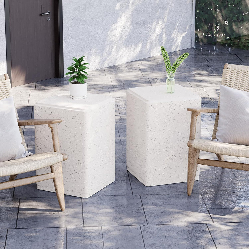 SUNBURY Outdoor Concrete Side Table, 20" H Outdoor End Tables Rectangular