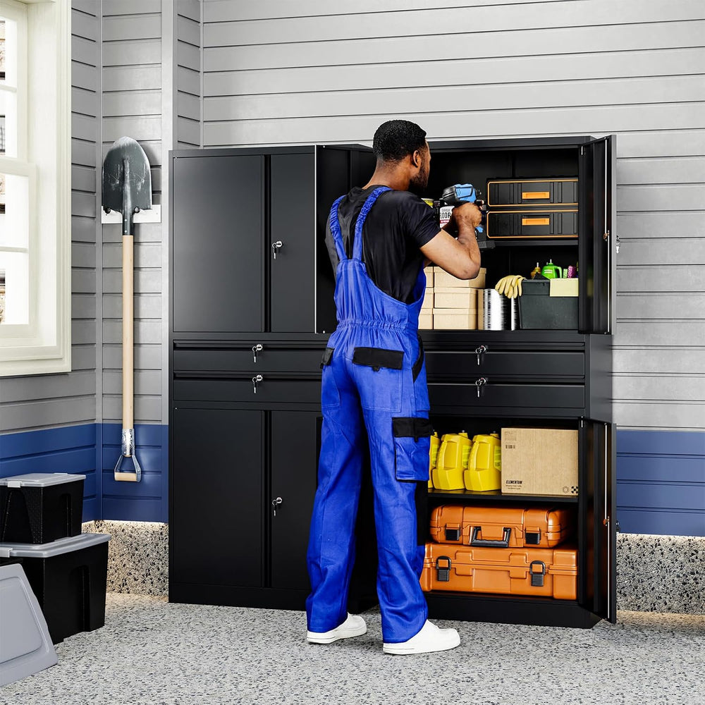 Metal Garage Storage Cabinet with Locking Doors and Adjustable Shelves, 71&qu...