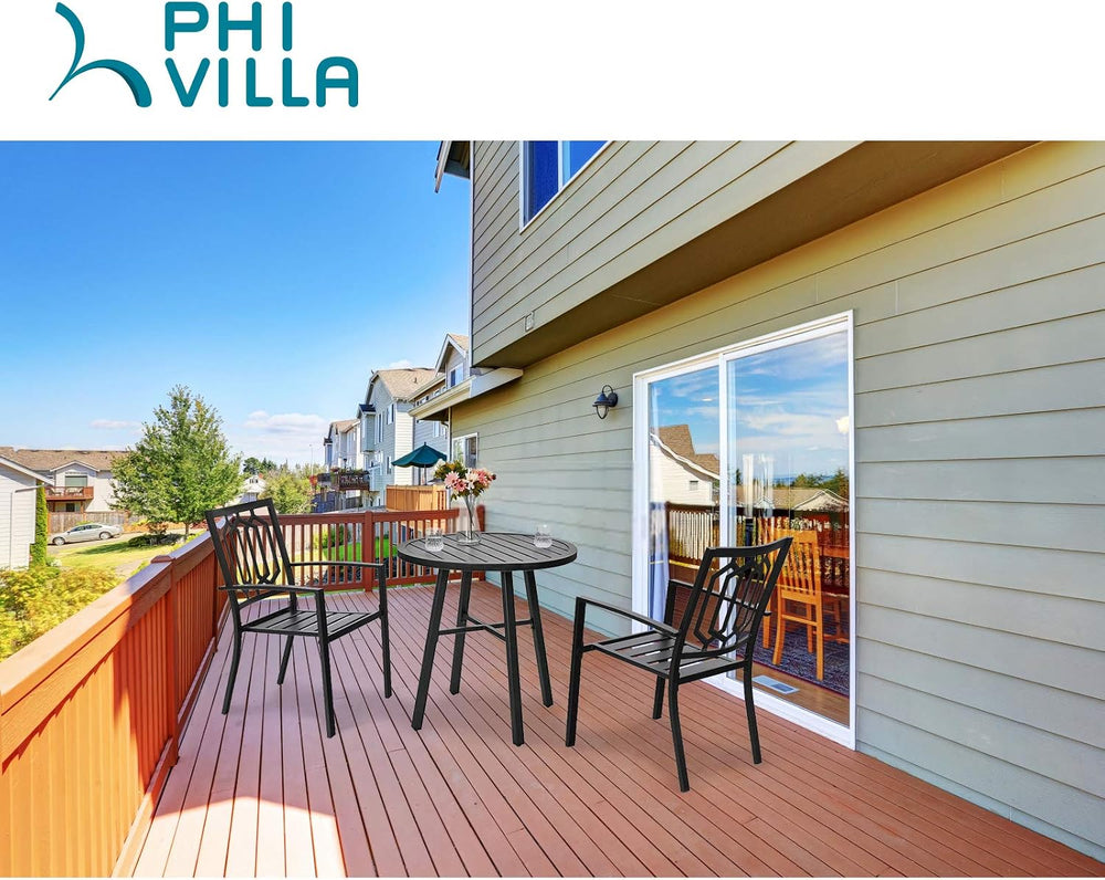PHI VILLA 3 Piece Metal Patio Bistro Set, 28" Round Table