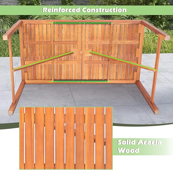 Tangkula 55" Acacia Wood Outdoor Dining Table for 4-6 Person, Rectangula...