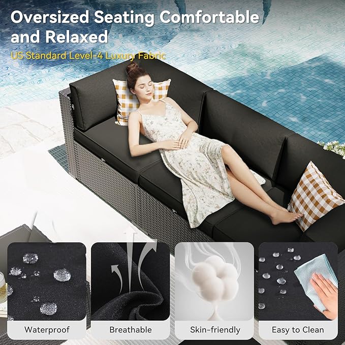 Aoxun Patio Furniture Set, 7 Piece Outdoor Sectional Sofas with Waterproof Co...