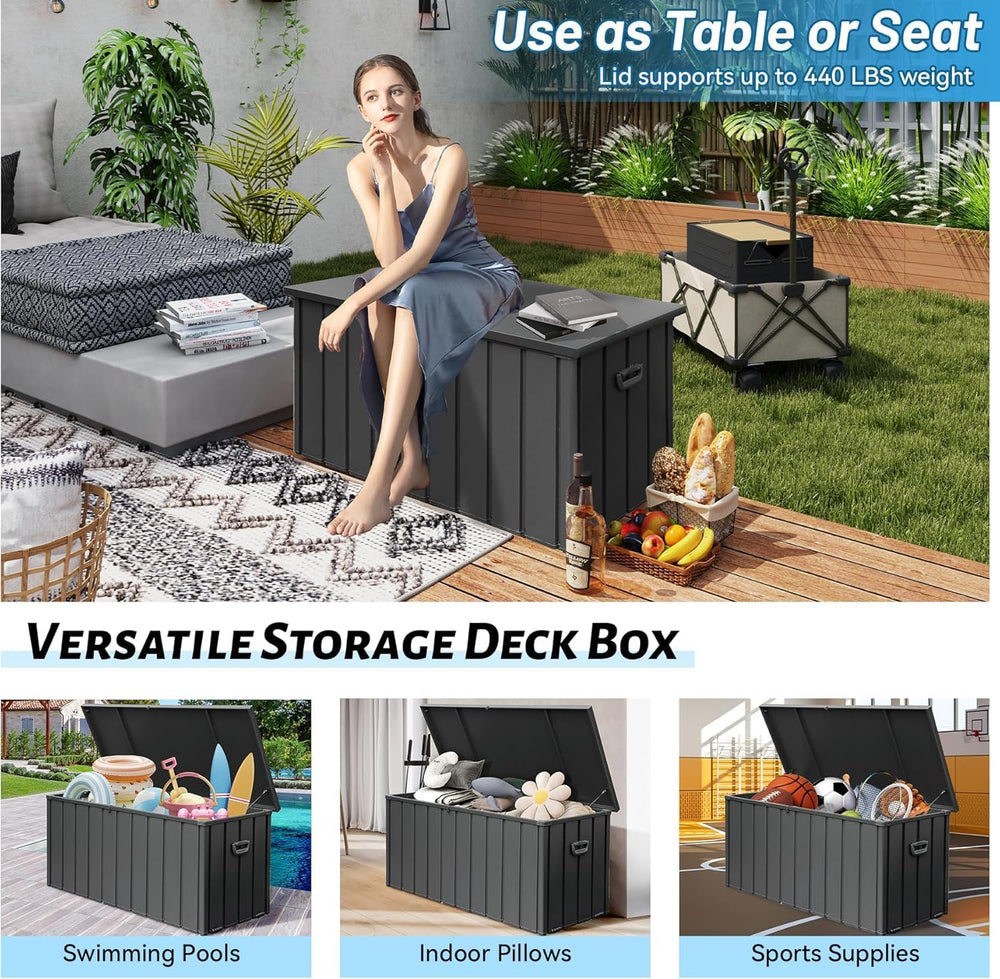 Outdoor Metal Storage Deck Box Waterproof 150 Gal Patio Pool Deck Box