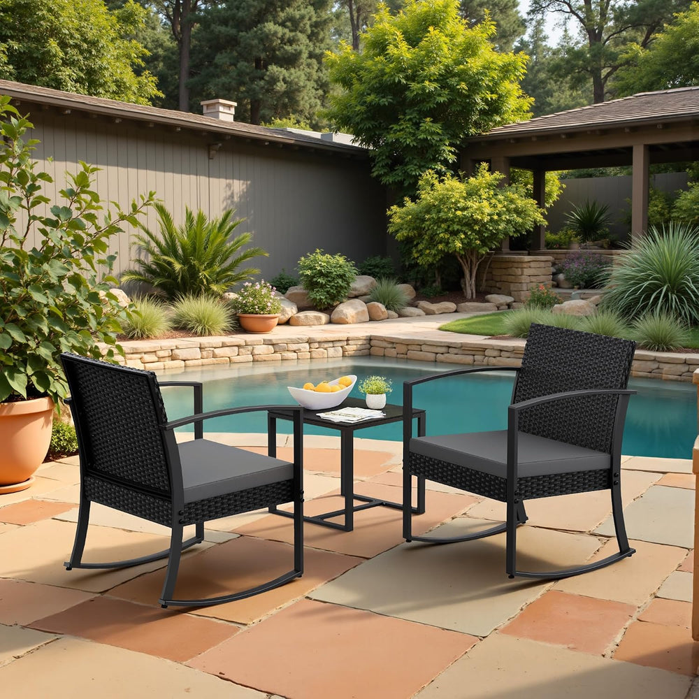 Homall Patio Furniture Set 3 Piece Resin Outdoor Bistro Set Rocking Patio Cha...