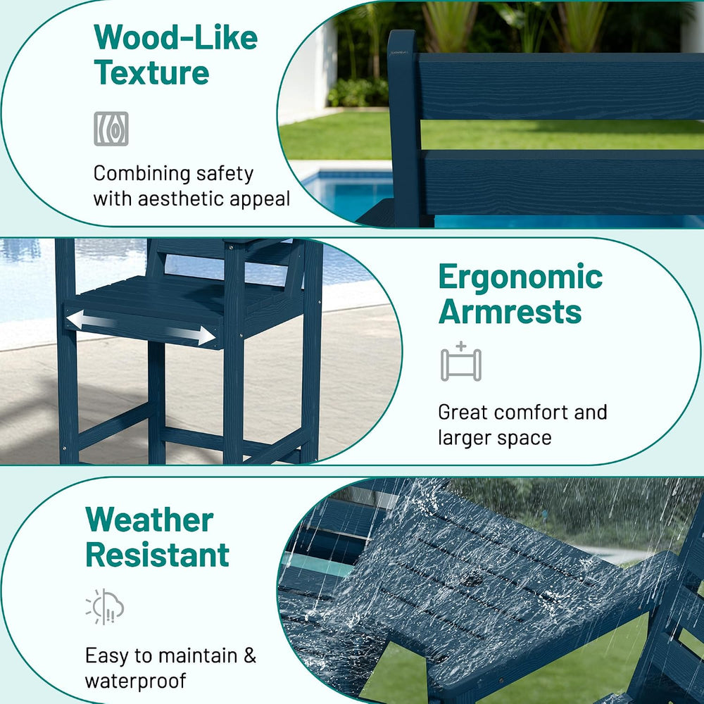 PLUUV Tall Adirondack Chairs Set of 2 with Double Connecting Trays,Navy