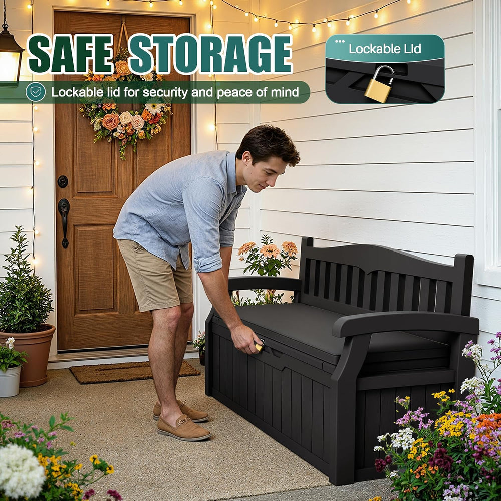 Devoko 80 Gallon Storage Bench with Cushion, Deck Box Waterproof&Lockable