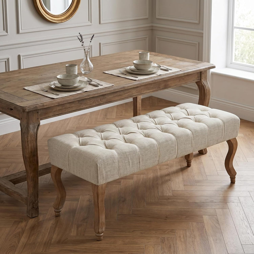 40" Accent Bench, Upholstered Tufted Ottoman Bench French Vintage Entryw...