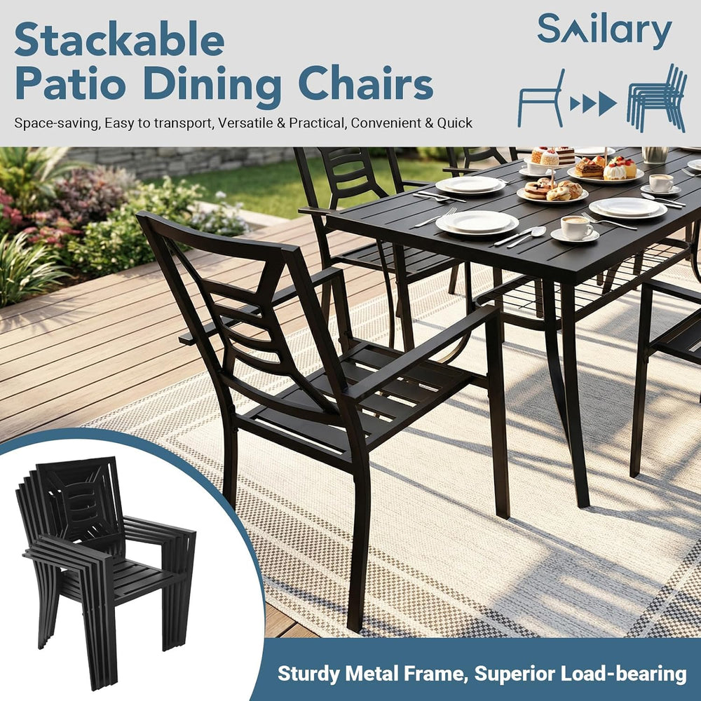 7 Pieces Patio Dining Set for 6, Large 60" Outdoor Metal Table