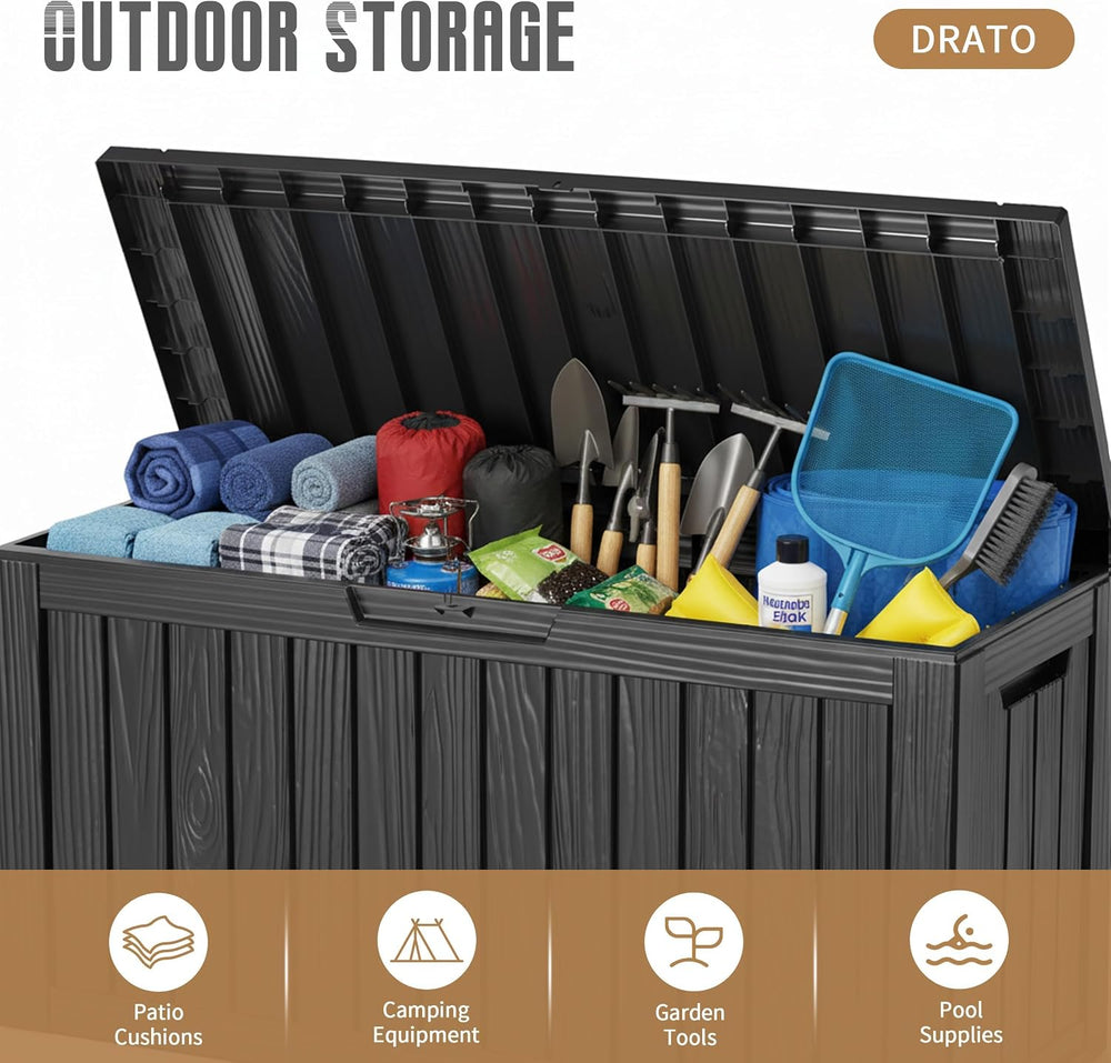 DRATO 145 Gallon Deck Boxes Outdoor Waterproof Storage Box with Wheels