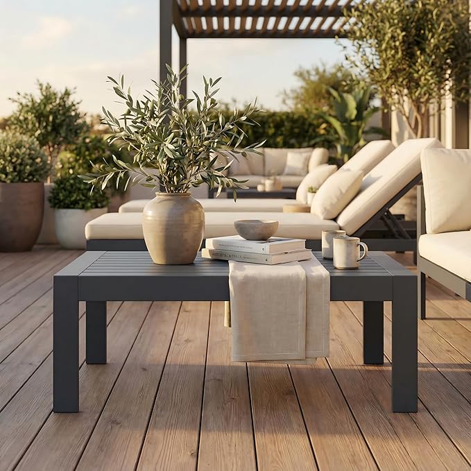 Solaste Aluminum Outdoor Coffee Table, All-Weather Rectangle Metal Patio Coff...