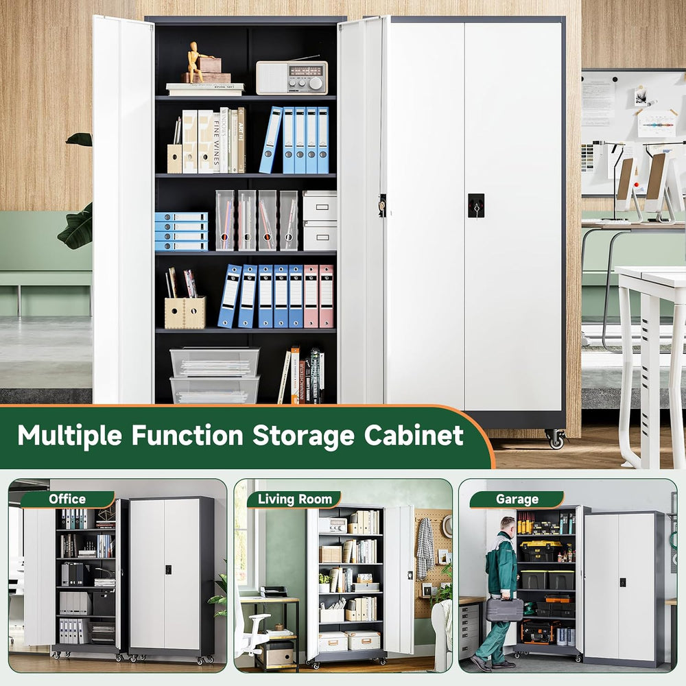 Metal Garage Storage Cabinets with Lock Door and Adjustable Shelves, Steel To...