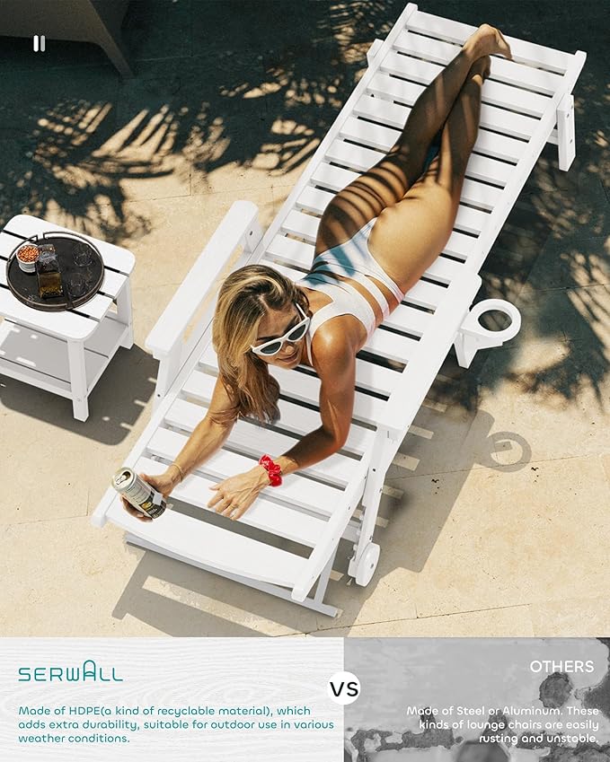 SERWALL Patio Chaise Lounge Chair Set of 2 with 9FT Patio Umbrella, 78'