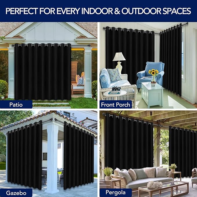 PureFit Outdoor Curtains for Patio Waterproof Weatherproof, UV Resistant Outs...