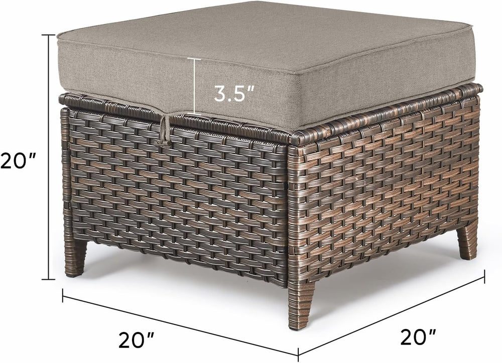 Patio Ottoman Outdoor Wicker Side Table - 2PCS Multipurpose Heavy Duty All-We...