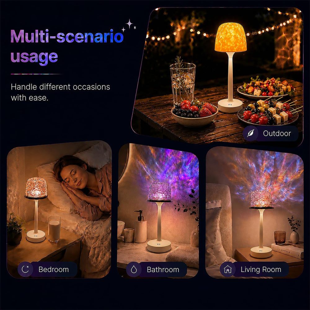2-Pack Shower Lamp Waterproof Ocean Wave Projection Outdoor Table Lamps