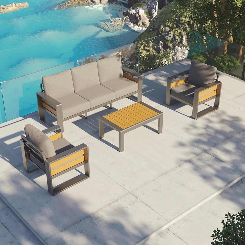 Aoxun Aluminum Patio Furniture Set, 5 Seats Luxury Metal Patio Conversation S...