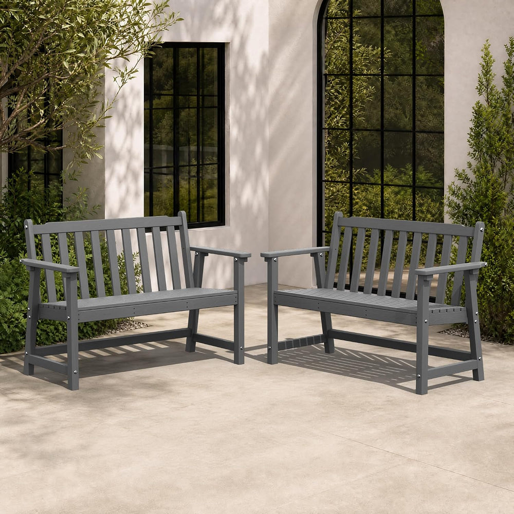 Ciokea 48" Outdoor Bench Set of 2, HDPE Weatherproof Garden Bench, 2-Per...