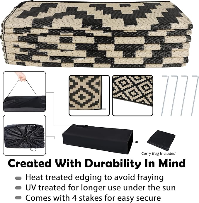 SAND MINE Reversible Mats, Plastic Straw Rug, Modern Area Rug, Large Floor Ma...