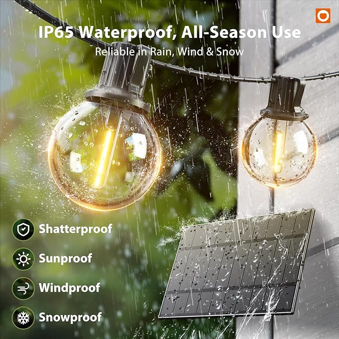addlon 50FT Solar String Lights Outdoor Waterproof with Remote, G40 Globe Sol...