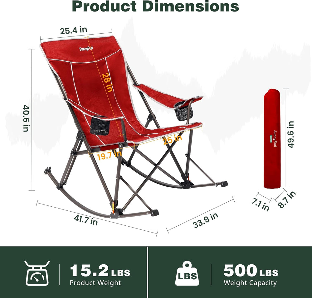 SUNNYFEEL Oversized Folding Rocking Camping Chair with Buckle Design 500lbs