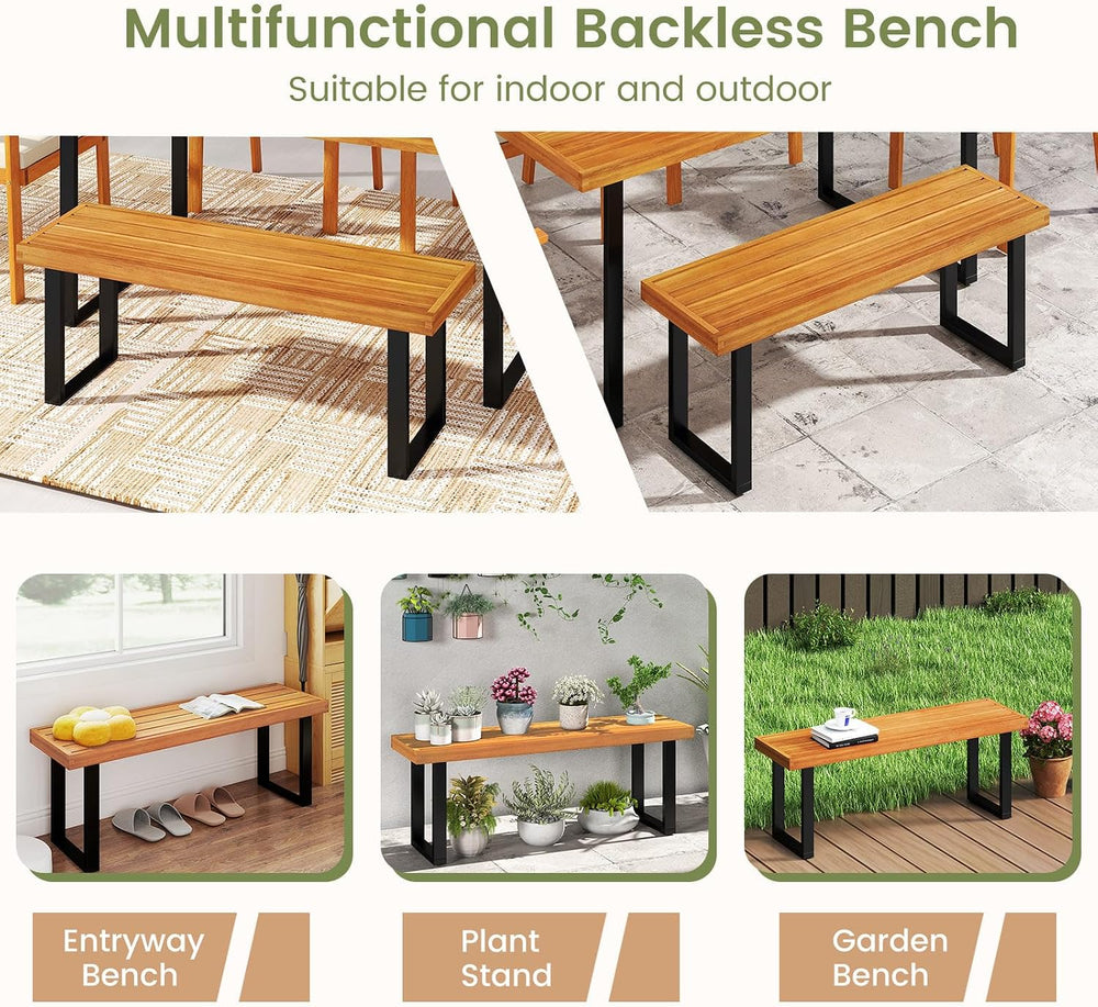 RELAX4LIFE Outdoor Bench Acacia Wood - 48’’ Garden Patio Dining Bench w/Slatt...